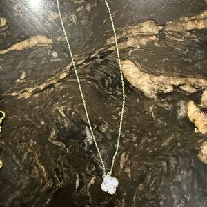 Source Unknown Gold Necklace with White Clover Pendant